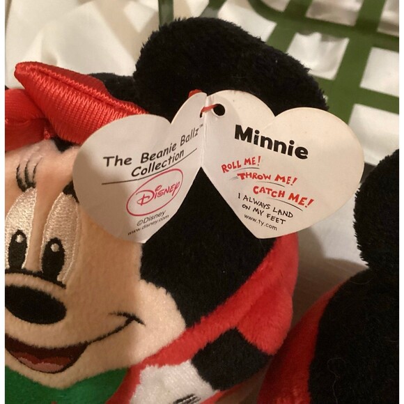 TY Disney Mickey Mouse & Minnie Mouse Beanie Ballz Plush Christmas with Tags - Picture 7 of 9